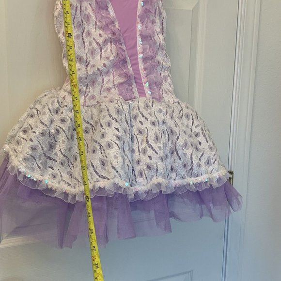 Revolution Dance Costume Girls Sz XXLC Lilac Purple DRESS Shimmer Stretch Tull - Picture 11 of 11
